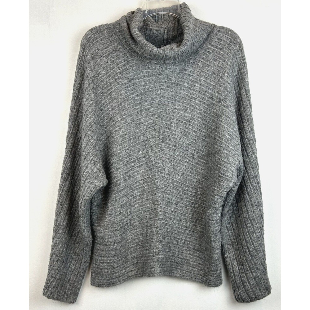 Turtleneck Sweater Women Large Gray Cowl Pullover Knit Capsule Minimalist Office